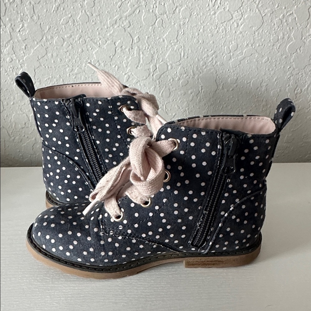 Cat & Jack Navy Polka Dot Boots with Pink Laces - Size 11 (Toddler Girl) - Picture 6 of 8